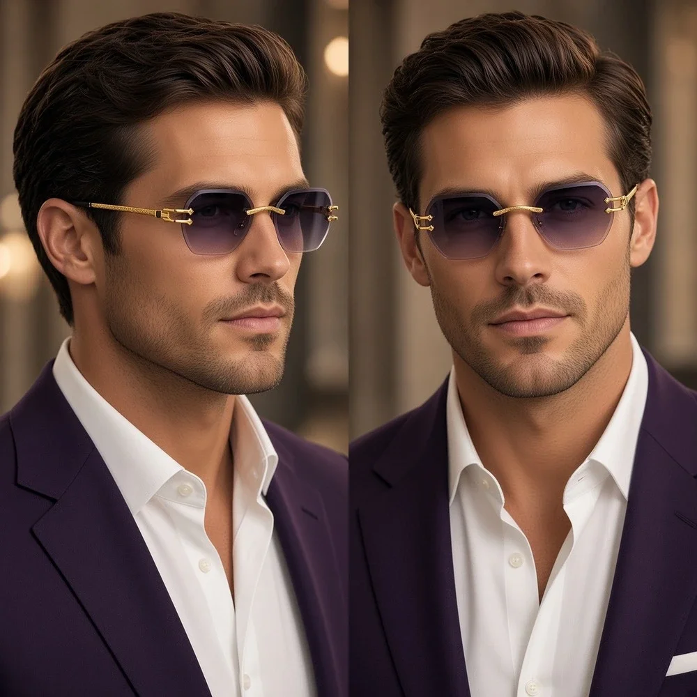 Mens Sunglasses Black Lens Geometric Metal Frame Hip Hop Cholo Shape Protection